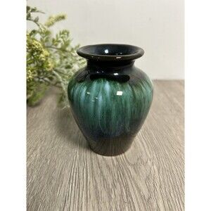 Vintage Blue Mountain Pottery Vase Teal Drip Glaze Canada MCM  4” High